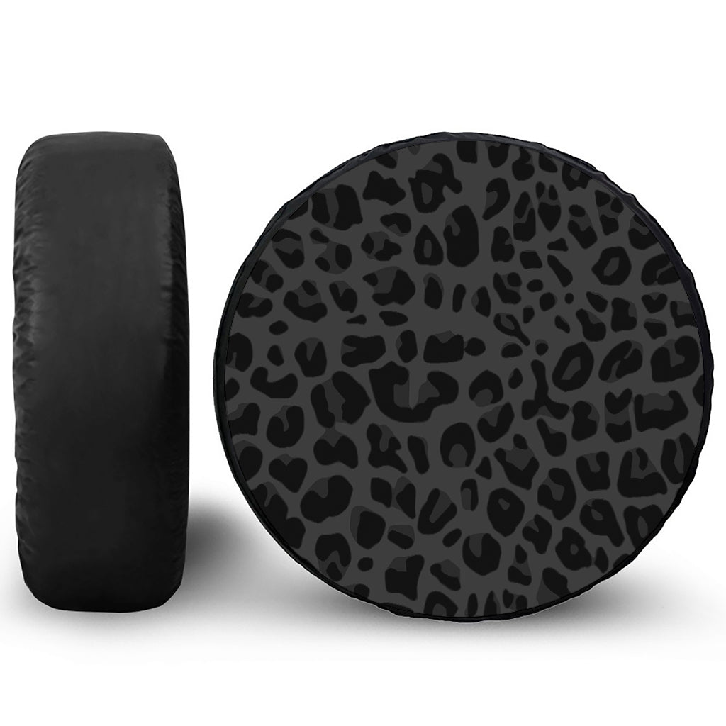 Black Leopard Print Leather Spare Tire Cover