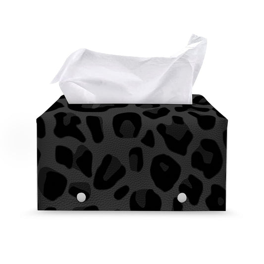 Black Leopard Print Leather Tissue Box Cover