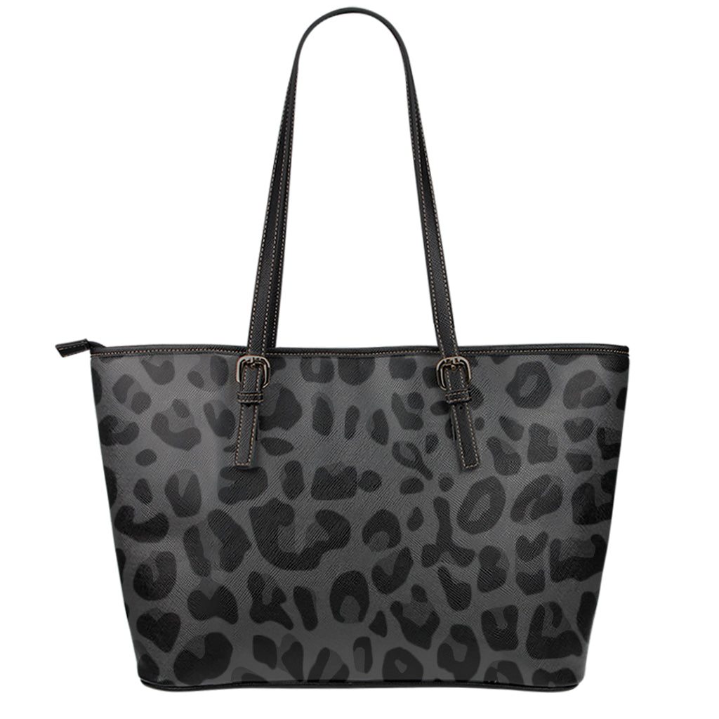 Black Leopard Print Leather Tote Bag