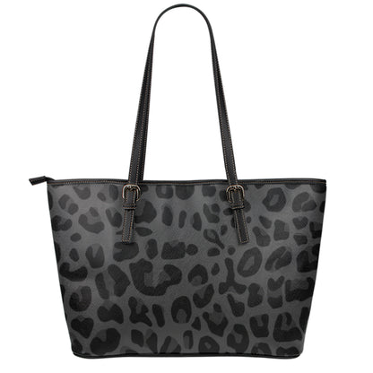 Black Leopard Print Leather Tote Bag