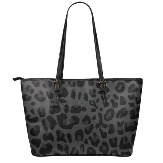 Black Leopard Print Leather Tote Bag