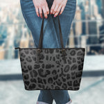 Black Leopard Print Leather Tote Bag
