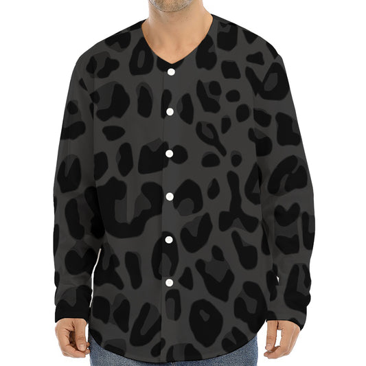 Black Leopard Print Long Sleeve Baseball Jersey