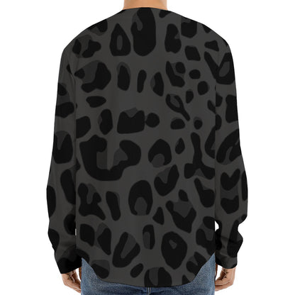 Black Leopard Print Long Sleeve Baseball Jersey