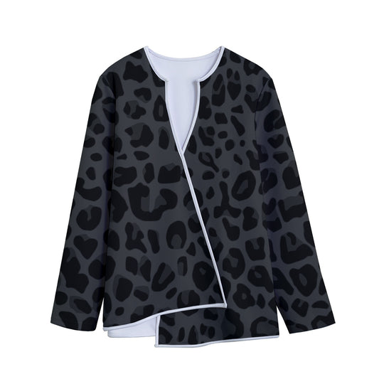Black Leopard Print Long Sleeve Short Coat