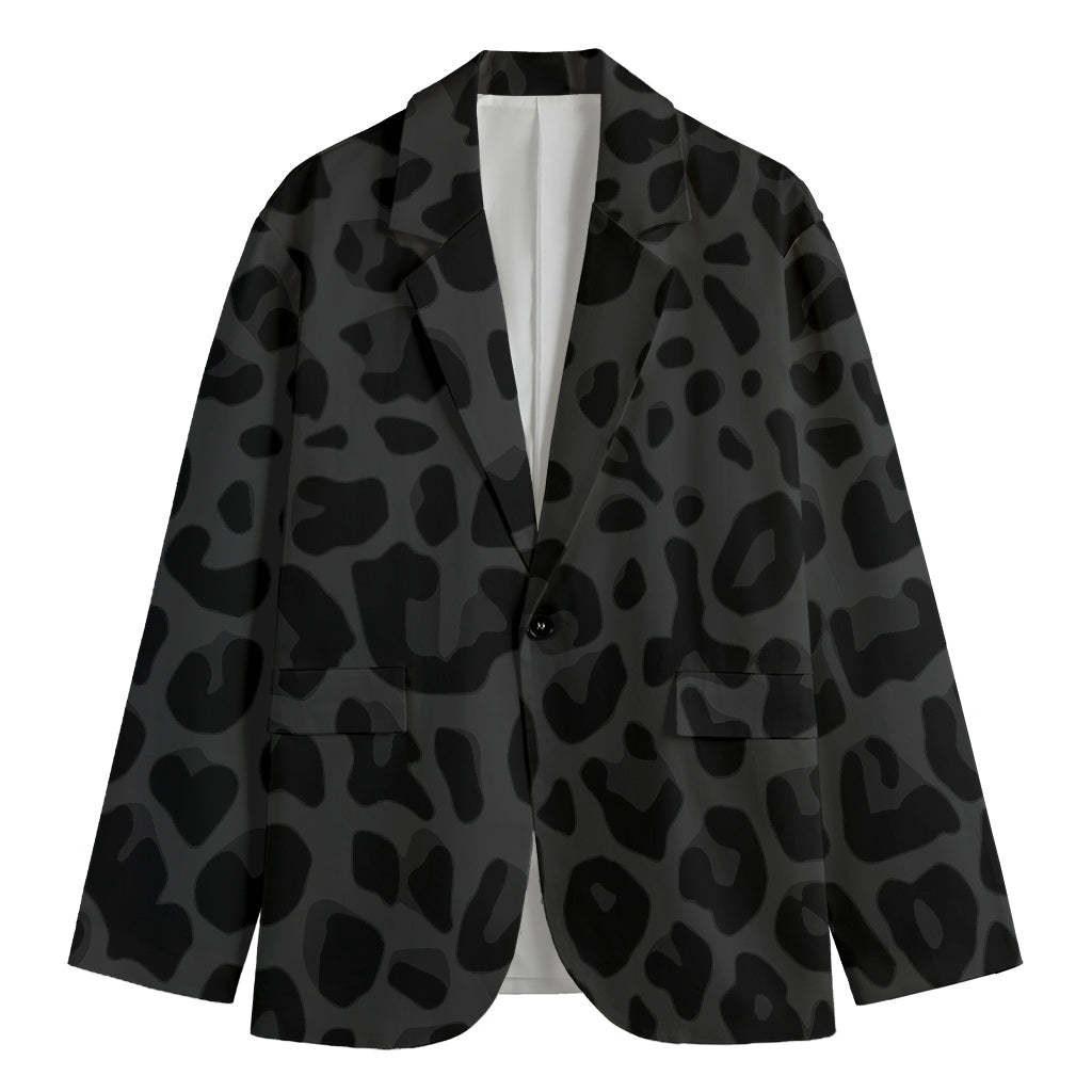 Black Leopard Print Men's Cotton Blazer