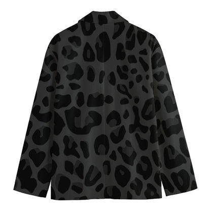 Black Leopard Print Men's Cotton Blazer