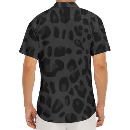 Black Leopard Print Men's Deep V-Neck Shirt