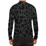 Black Leopard Print Men's Long Sleeve Rash Guard