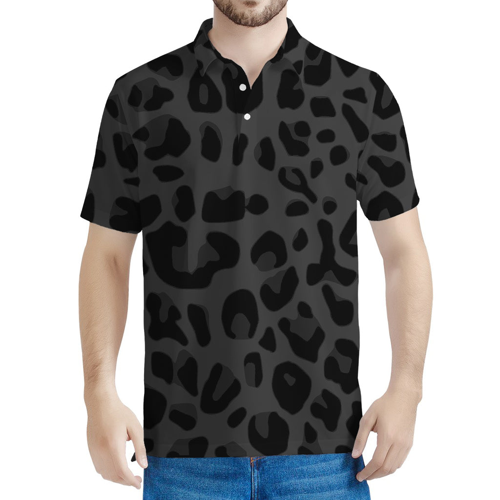Black Leopard Print Men's Polo Shirt
