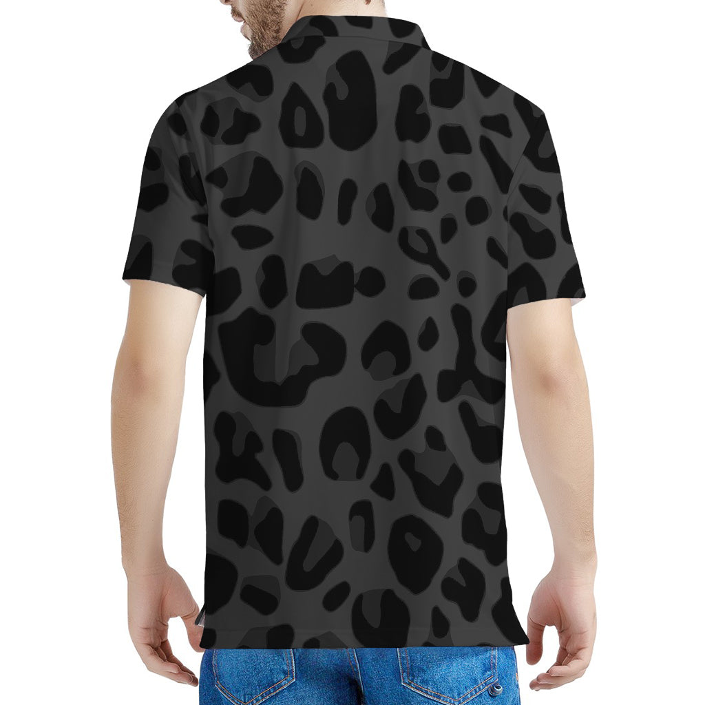 Black Leopard Print Men's Polo Shirt