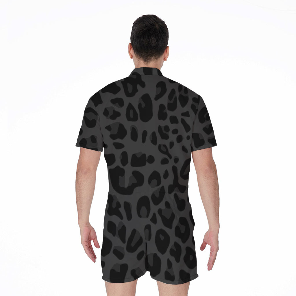Black Leopard Print Men's Rompers