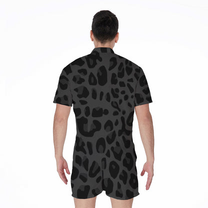 Black Leopard Print Men's Rompers
