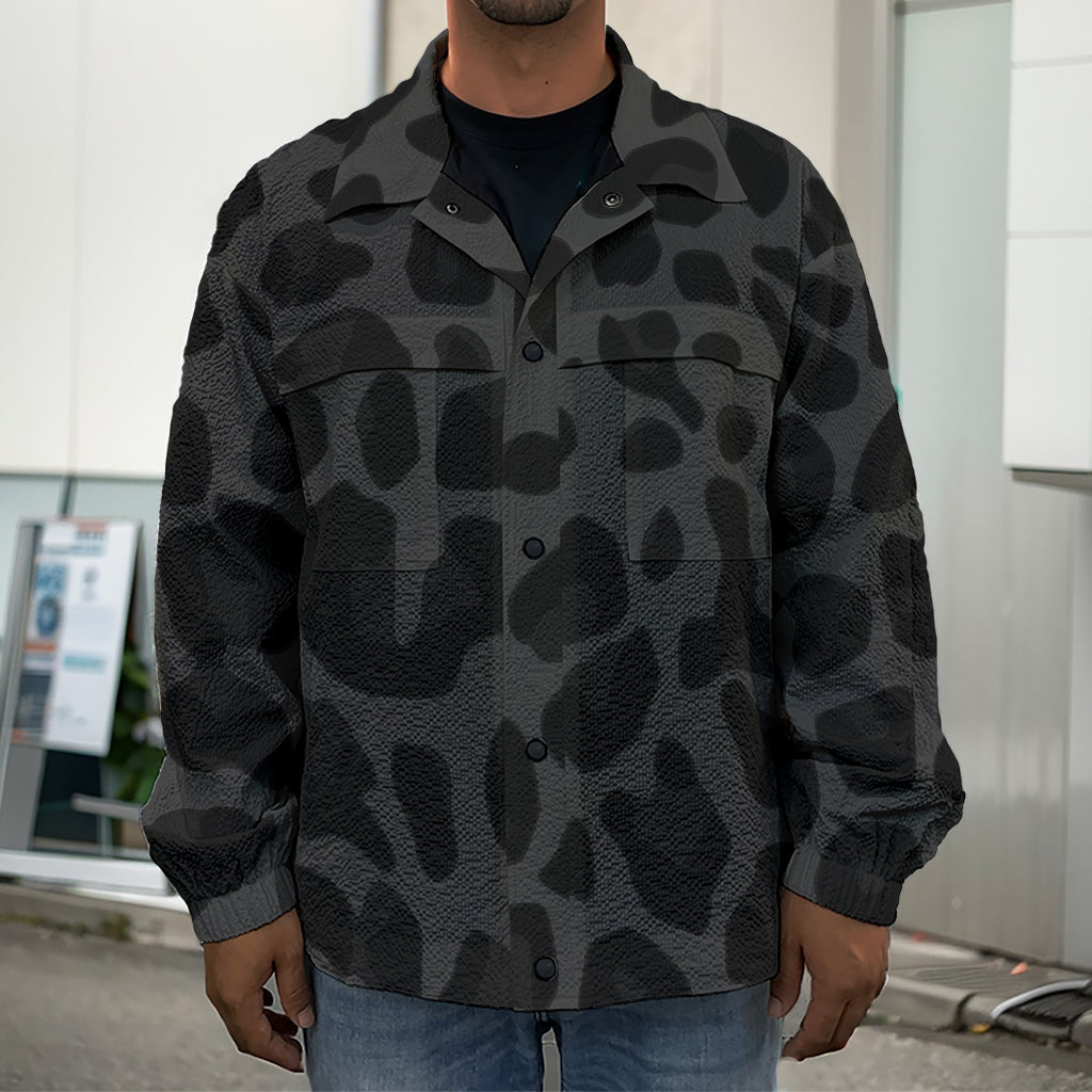 Black Leopard Print Men's Shirt Jacket
