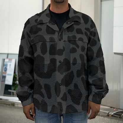 Black Leopard Print Men's Shirt Jacket