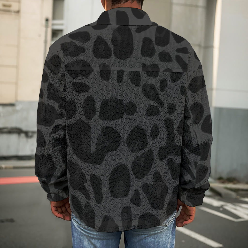 Black Leopard Print Men's Shirt Jacket