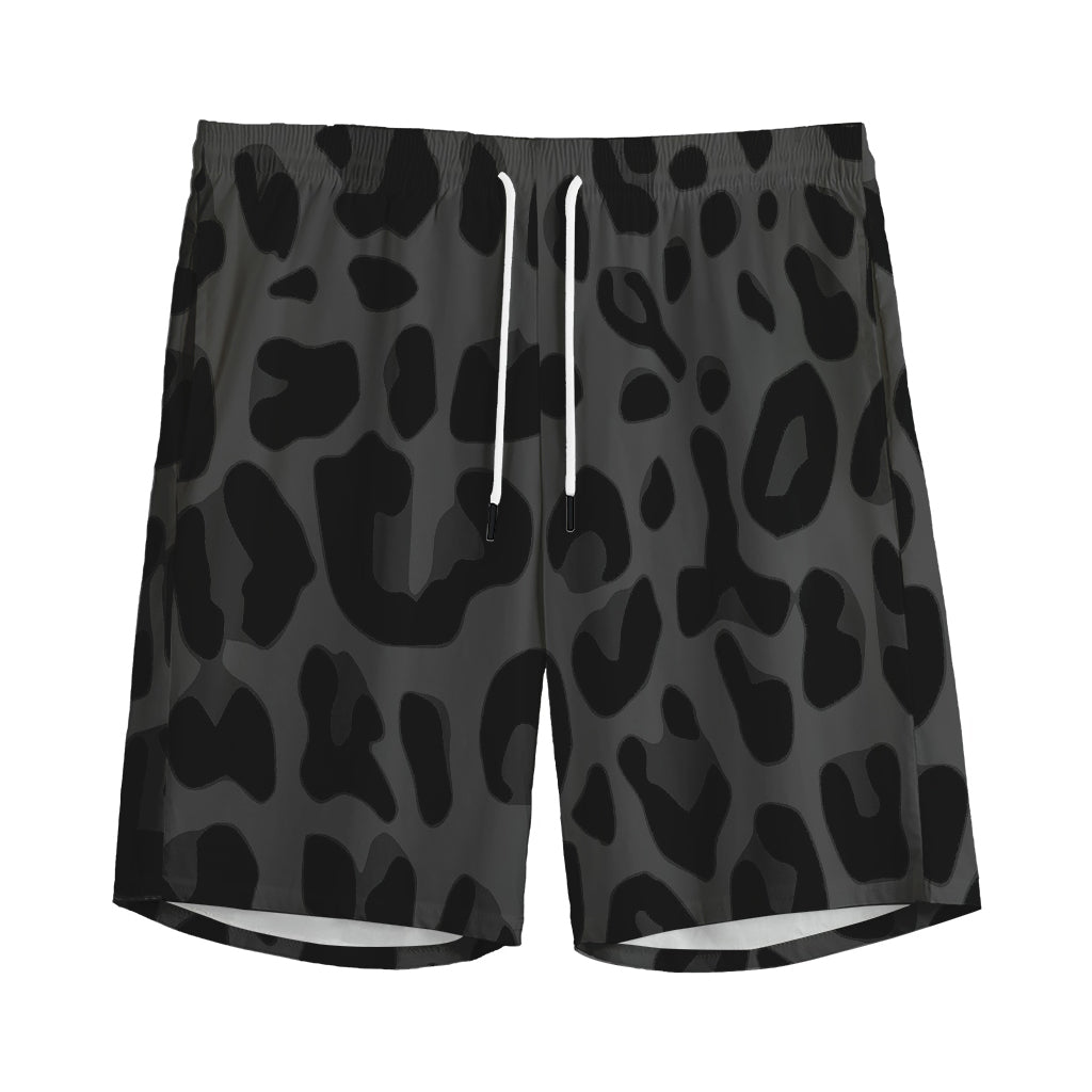 Black Leopard Print Men's Sports Shorts