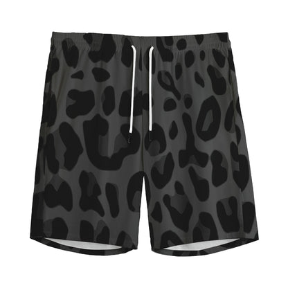 Black Leopard Print Men's Sports Shorts