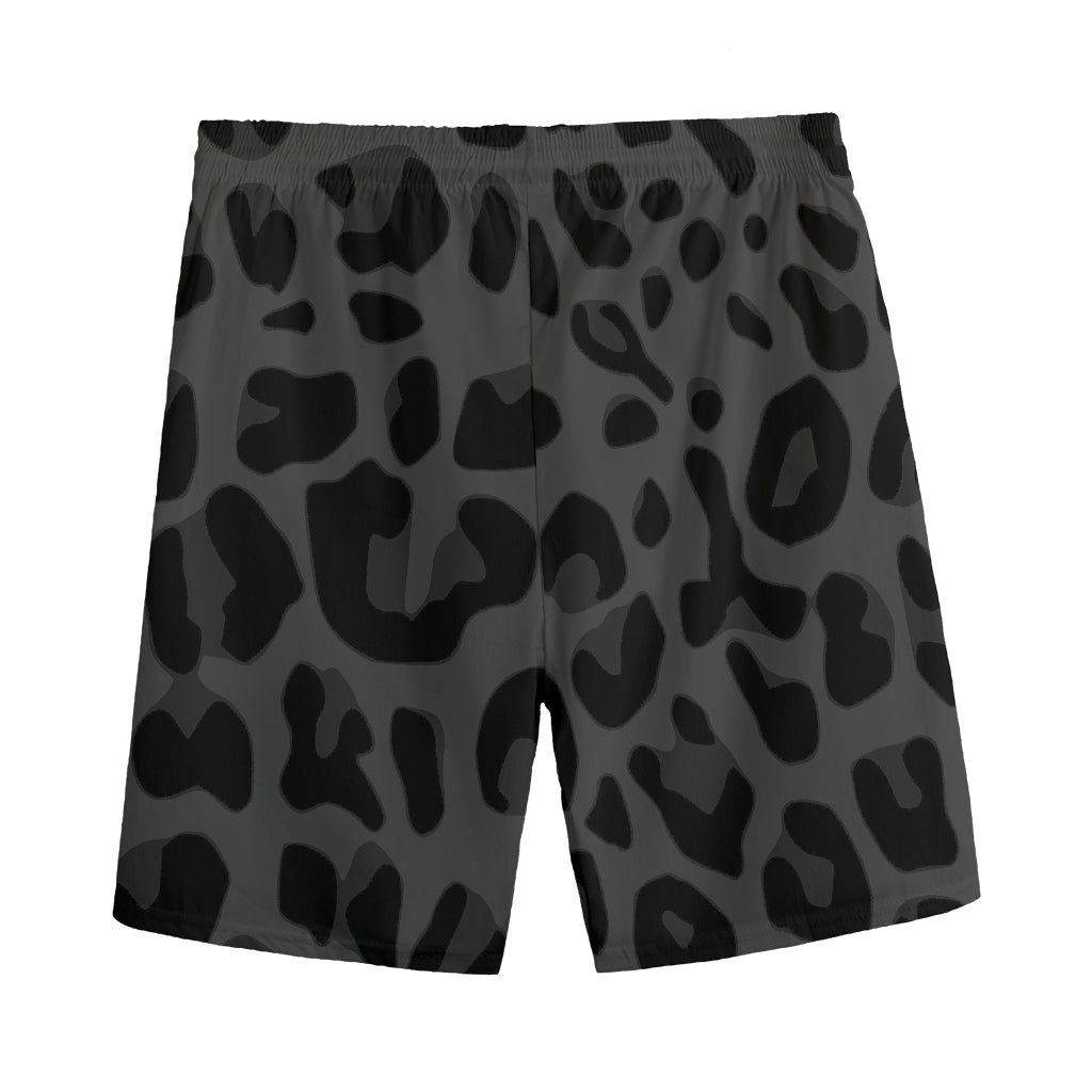 Black Leopard Print Men's Sports Shorts