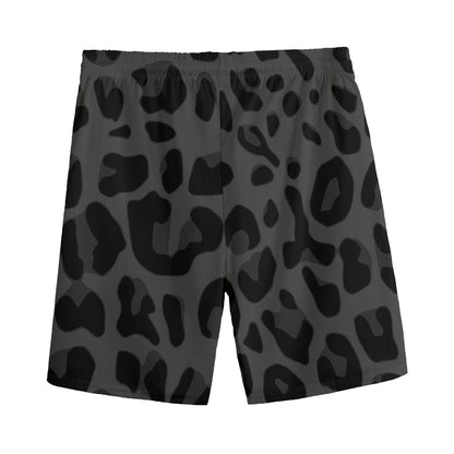 Black Leopard Print Men's Sports Shorts