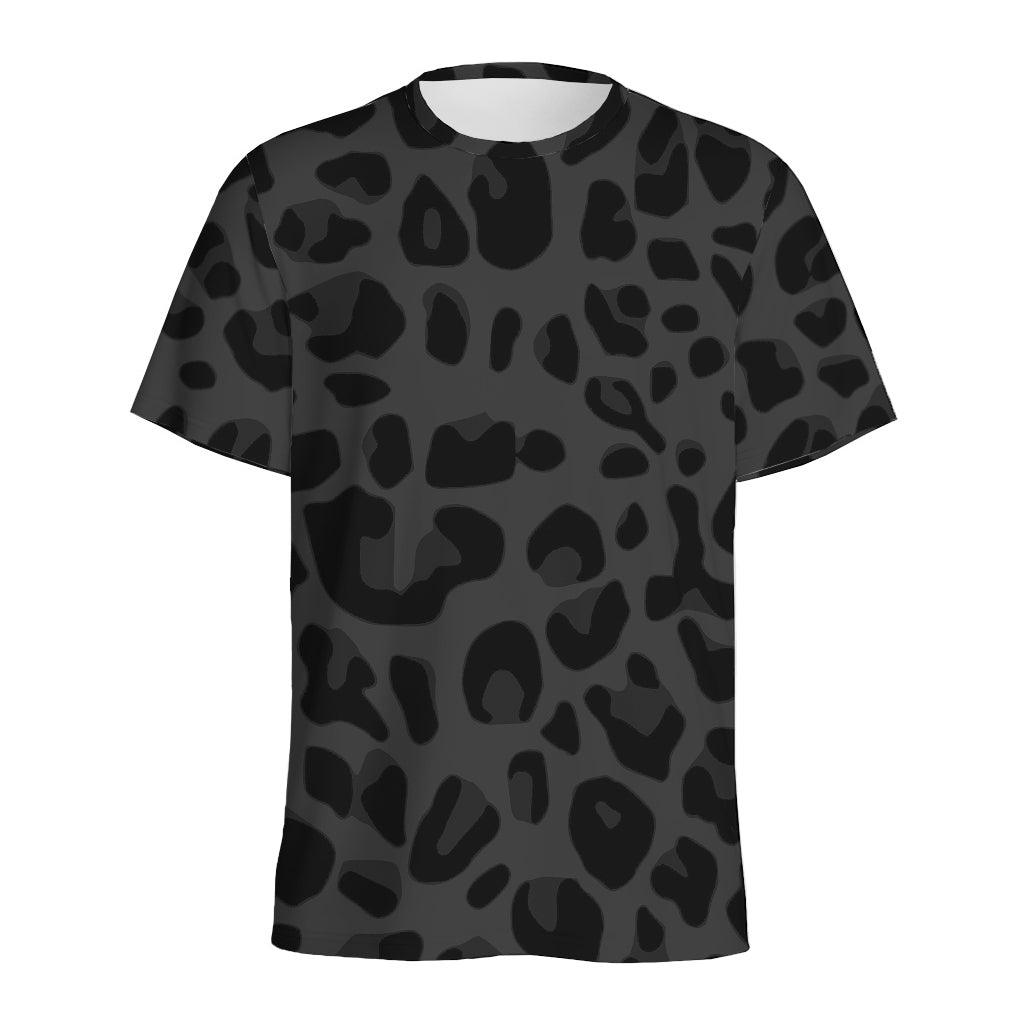Black Leopard Print Men's Sports T-Shirt