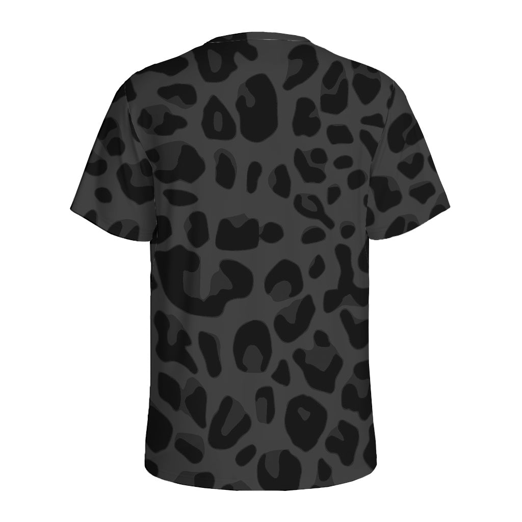 Black Leopard Print Men's Sports T-Shirt
