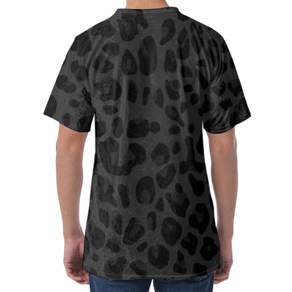 Black Leopard Print Men's Velvet T-Shirt