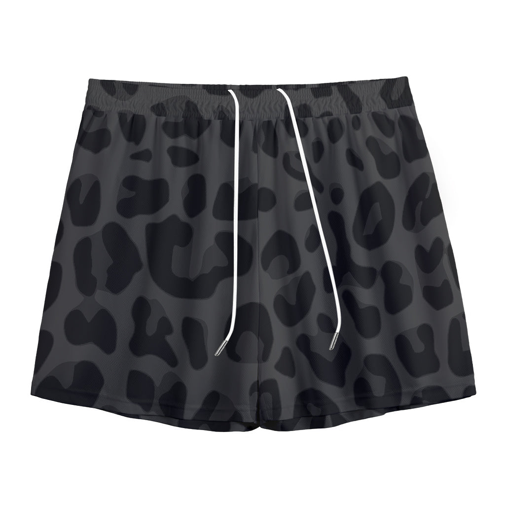 Black Leopard Print Mesh Shorts