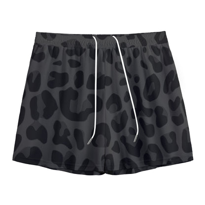 Black Leopard Print Mesh Shorts
