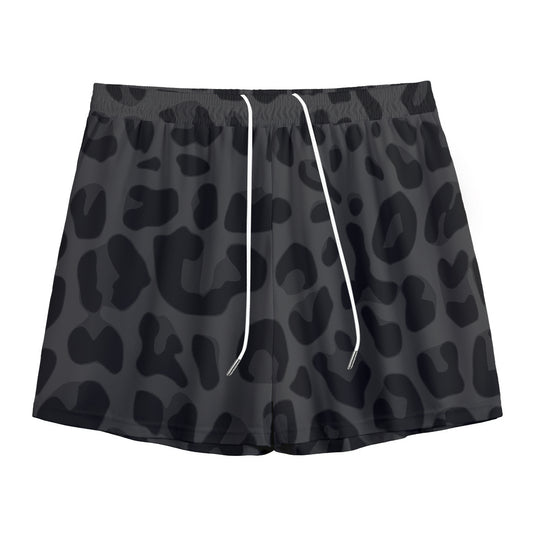 Black Leopard Print Mesh Shorts