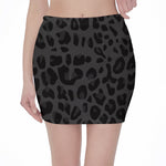 Black Leopard Print Pencil Mini Skirt