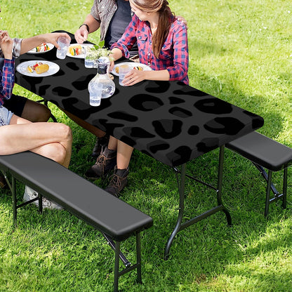Black Leopard Print Picnic Table Cover