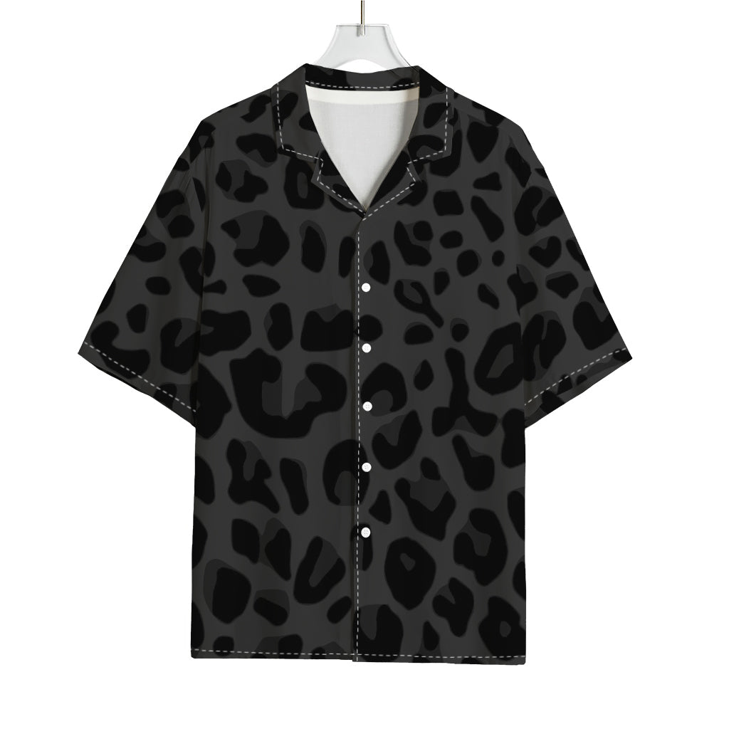 Black Leopard Print Rayon Hawaiian Shirt