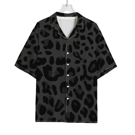 Black Leopard Print Rayon Hawaiian Shirt