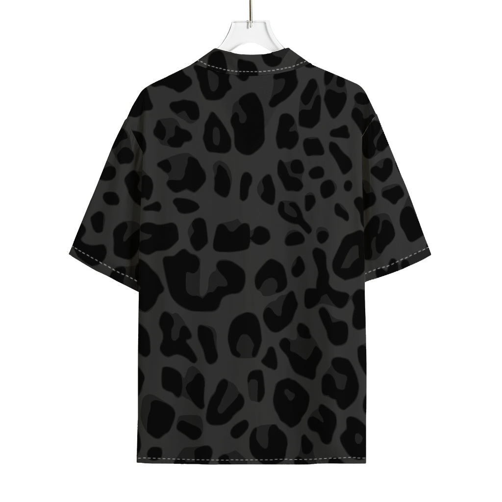 Black Leopard Print Rayon Hawaiian Shirt