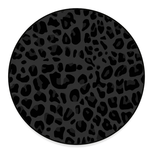 Black Leopard Print Round Floor Mat