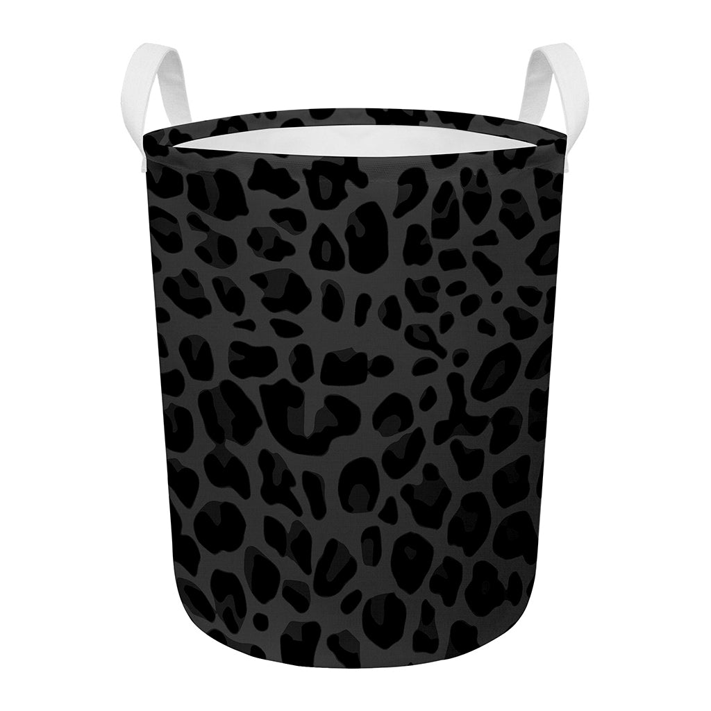 Black Leopard Print Round Laundry Basket