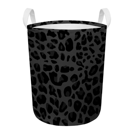 Black Leopard Print Round Laundry Basket