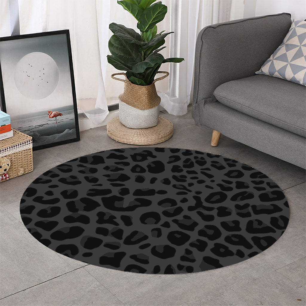 Black Leopard Print Round Rug
