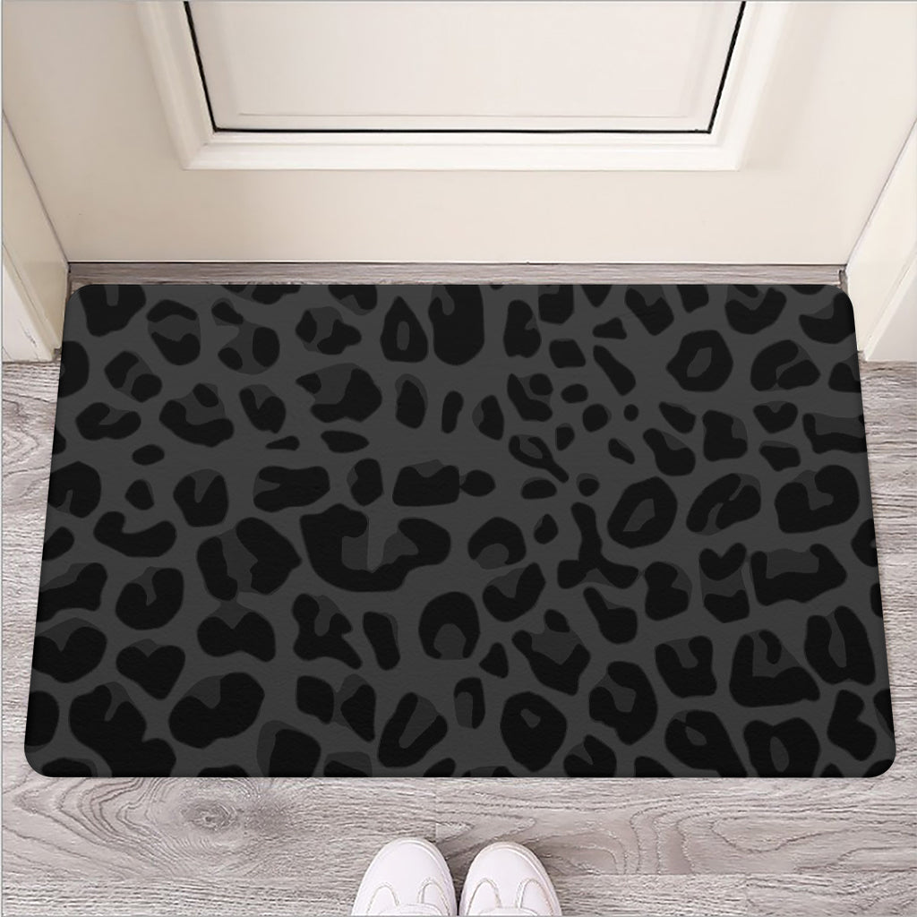 Black Leopard Print Rubber Doormat