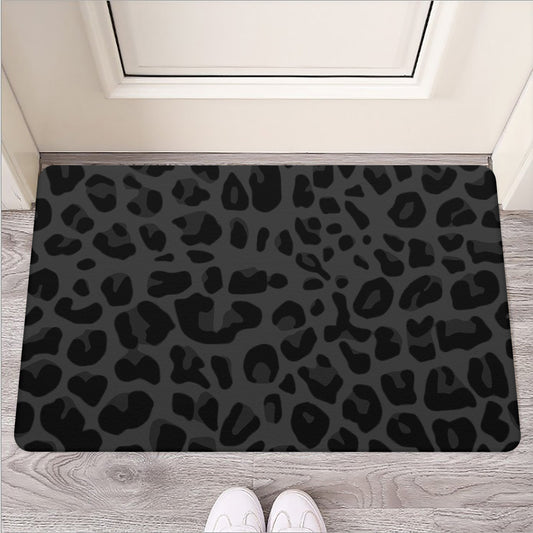 Black Leopard Print Rubber Doormat