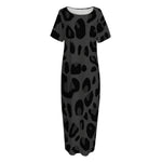 Black Leopard Print Short Sleeve Long Nightdress