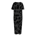 Black Leopard Print Short Sleeve Long Nightdress