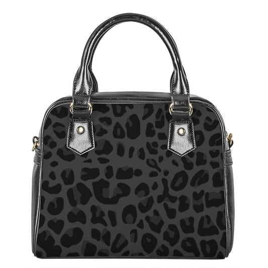 Black Leopard Print Shoulder Handbag
