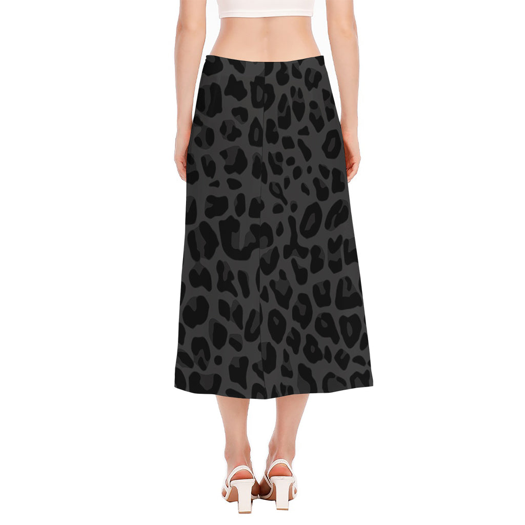 Black Leopard Print Side Slit Midi Skirt