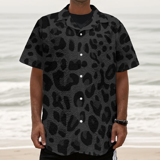 Black Leopard Print Textured Short Sleeve Shirt