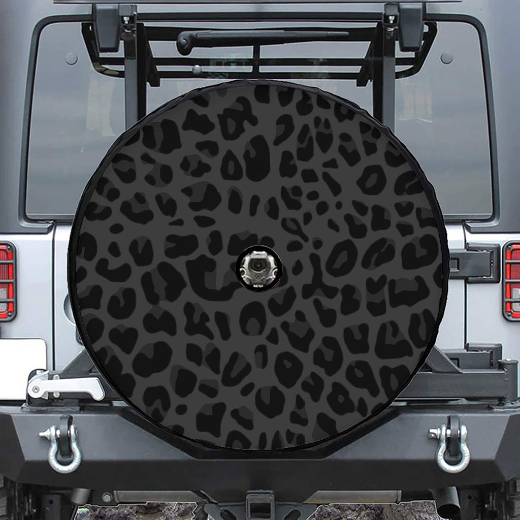 Black Leopard Print Tire Cover With Camera Hole