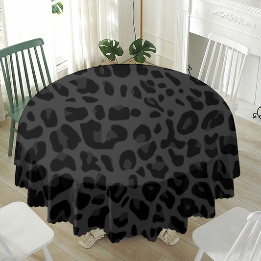 Black Leopard Print Waterproof Round Tablecloth