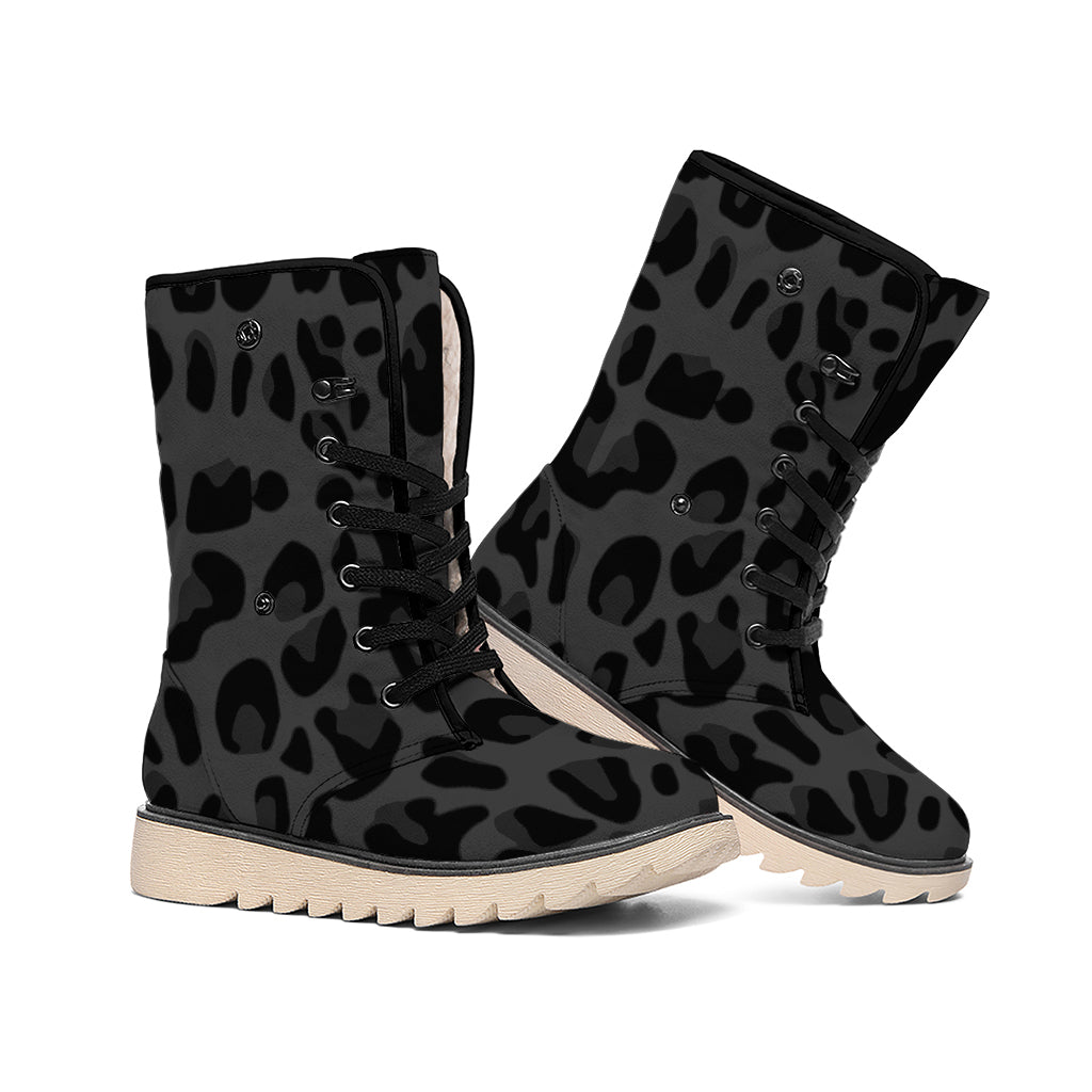 Black Leopard Print Winter Boots