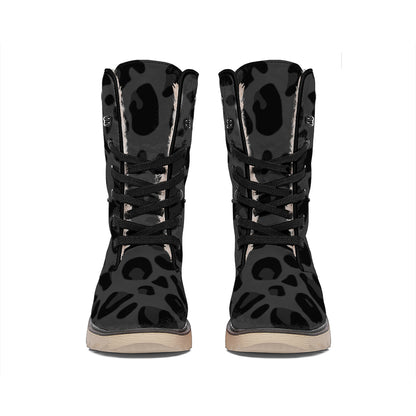 Black Leopard Print Winter Boots